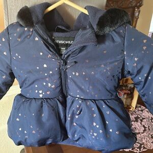Rothschild navy blue jacket with copper hearts and side zipper pocket